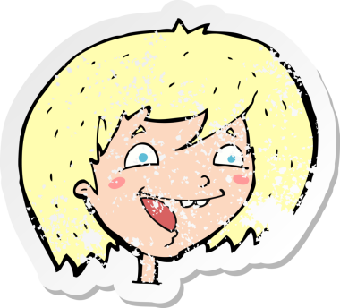 Bir insan tarafından çizilmiş mutlu bir kız çizgi filminin gerilimli yapıştırması.