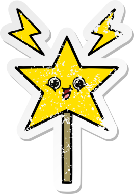 Bir insan tarafından çizilmiş sevimli bir çizgi film sihirli değneğinin sıkıntılı çıkartması.