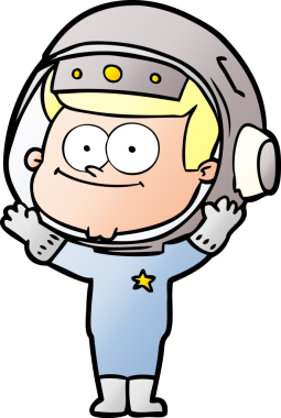 Bir insan tarafından çizilmiş mutlu astronot çizgi filmi.