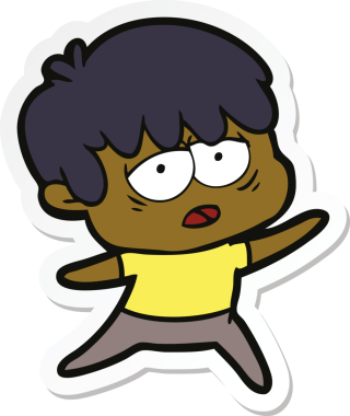 Bir insan tarafından çizilmiş bitkin bir çocuk çizgi filminin çıkartması.