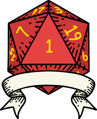 Retro Dövme Biçimi Doğal Bir d20 zar bir insan tarafından çizildi