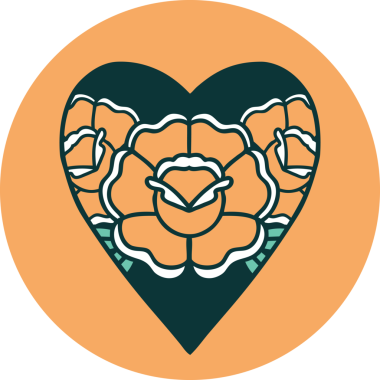 Bir insan tarafından çizilmiş kalp ve çiçeklerin ikonik dövme şekli