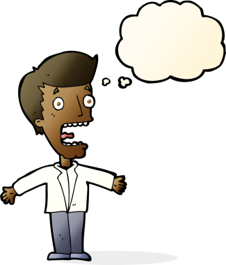 Bir insan tarafından çizilmiş düşünce balonlu çığlık atan bir adam.