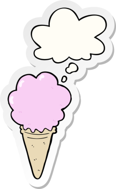 Düşünce baloncuklu karikatür dondurması insan tarafından çizilmiş bir çıkartma.