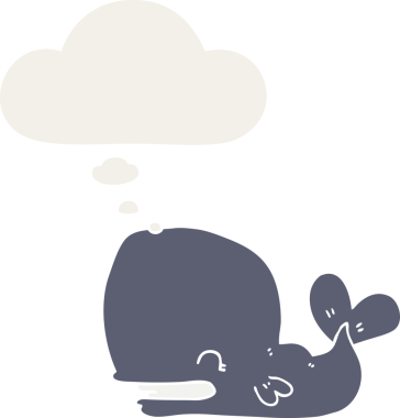 Düşünce baloncuğu olan karikatür balinası insan tarafından çizilmiş.