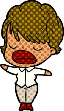 Bir insan tarafından çizilmiş bir karikatür kadın konuşuyor.