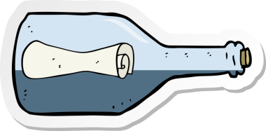 Bir insan tarafından çizilmiş şişe karikatüründeki bir mesajın etiketi.