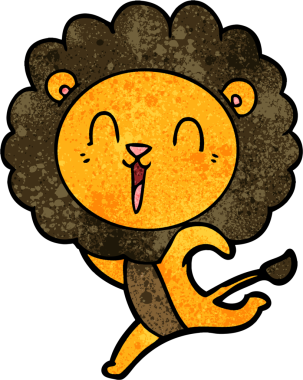 Bir insan tarafından çizilen gülen aslan çizgi filmi