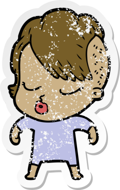 Çizgi film çıkartması. Bir insan tarafından çizilmiş güzel hippi kız.