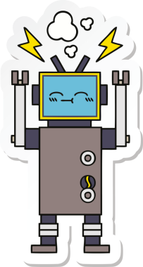 Bir insan tarafından çizilmiş şirin çizgi film robotunun çıkartması.