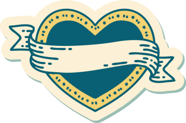 Bir insan tarafından çizilmiş geleneksel bir kalp ve bayrak stili dövme çıkartması.