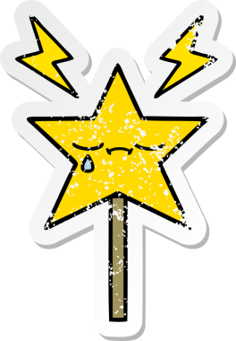 Bir insan tarafından çizilmiş sevimli bir çizgi film sihirli değneğinin sıkıntılı çıkartması.