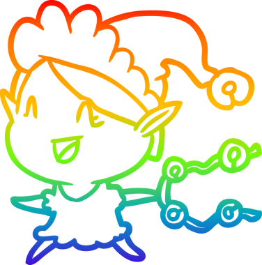 gökkuşağı gradyanı çizimi Mutlu bir noel elfi bir insan tarafından çizildi