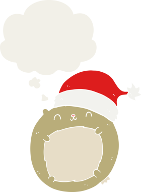 Bir insan tarafından çizilmiş düşünce baloncuğu olan şirin bir çizgi film Noel ayısı.