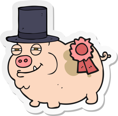 Bir insan tarafından çizilmiş ödül kazanan bir domuzun çıkartması.