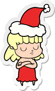 Bir insan tarafından çizilmiş Noel Baba şapkası giyen kayıtsız bir kadının el yazısı.