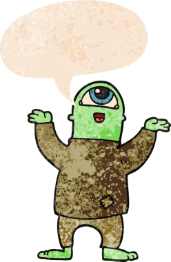 Cadı-Cadılar Bayramı canavarı, grunge 'da konuşma baloncuğu olan, bir insan tarafından çizilmiş desenli, sıkıntılı bir çizgi film.