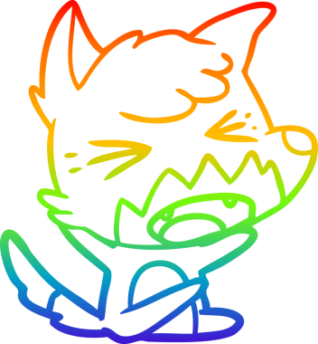 Bir insan tarafından çizilmiş kızgın bir tilkinin gökkuşağı gradyanı çizimi