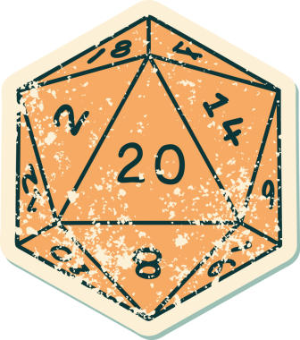 Retro Dövme Biçimi Doğal 20 D20 zar bir insan tarafından çizildi