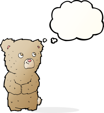 Bir insan tarafından çizilmiş düşünce balonlu oyuncak ayı.