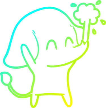 Bir insanın çizdiği suyu püskürten şirin bir filin soğuk eğimli çizgisi.