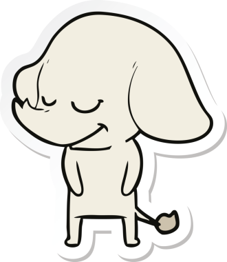 Bir insan tarafından çizilmiş gülümseyen fil çıkartması.