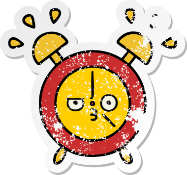 Bir insan tarafından çizilmiş sevimli bir çizgi film çalar saatinin sıkıntılı çıkartması.