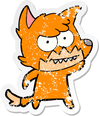 Bir insan tarafından çizilmiş sırıtan tilki çizgi filminin sıkıntılı çıkartması.