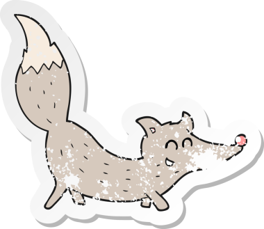 Bir insan tarafından çizilmiş küçük bir kurdun gerilmiş çıkartması.