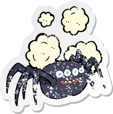 Bir insan tarafından çizilmiş ürkünç bir örümceğin gerilmiş çıkartması.