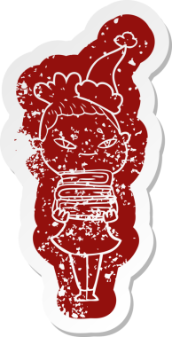 Bir insan tarafından çizilmiş Noel Baba şapkası giyen bir kadının garip bir karikatürü.