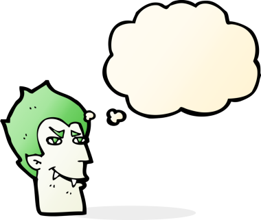 Bir insan tarafından çizilmiş düşünce baloncuklu vampir yüzü.