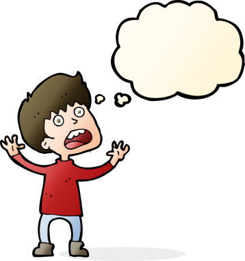 Çizgi film, bir insan tarafından çizilmiş düşünce balonu olan stresli bir çocuk.