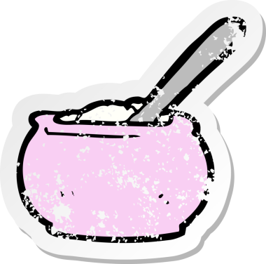 Bir insan tarafından çizilmiş çizgi film şeker kasesinin gerilimli yapıştırması.