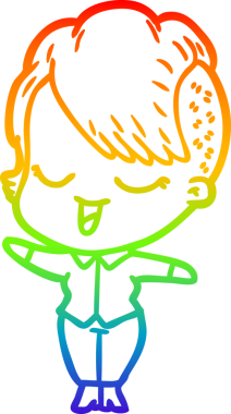 gökkuşağı gradyan çizimi mutlu bir çizgi film kızı bir insan tarafından çizildi