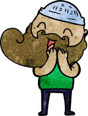 Bir insan tarafından çizilmiş mutlu sakallı adam.