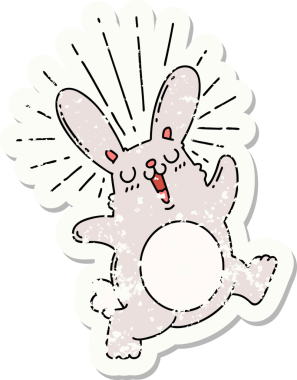 Dövme stili eski bir çıkartma. Bir insan tarafından çizilmiş zıplayan tavşan.