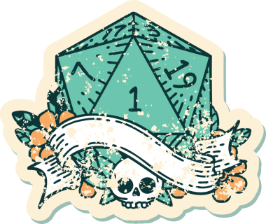 Retro Dövme Biçimi Doğal Bir d20 zar bir insan tarafından çizildi