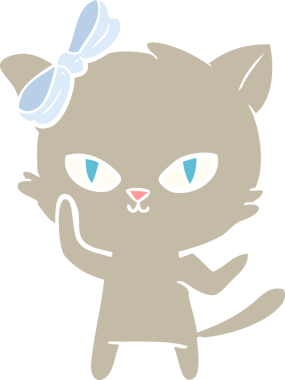 Sevimli düz renkli çizgi film kedisi bir insan tarafından çizilmiş.