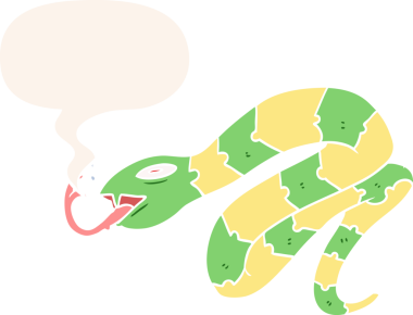 bir insan tarafından çizilmiş, konuşma baloncuklu çizgi film tıslayan yılan.