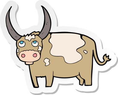 Bir insan tarafından çizilmiş çizgi film ineğinin çıkartması.