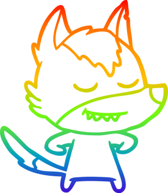 Gökkuşağı gradyan çizgisi. Bir insan tarafından çizilmiş dost bir kurt çizgi filmi.