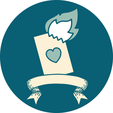 bir insan tarafından çizilmiş yanan bir kartın pankartı ile dövme tarzı simgesi