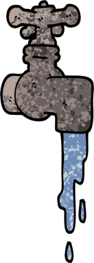 Bir insan tarafından çizilmiş grunge desenli karikatür damlayan musluk.