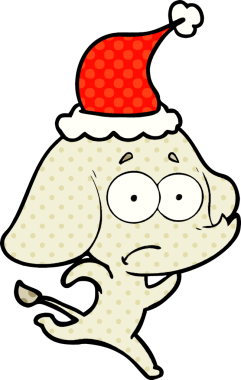 Bir insanın çizdiği Noel Baba şapkasıyla kaçan belirsiz bir filin el çizimi çizgi roman tasviri.