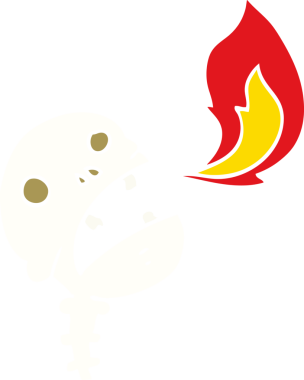 Düz renkli karikatür. Bir insan tarafından çizilmiş ürkütücü cadılar bayramı kafatası.