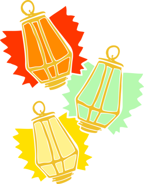 Bir insan tarafından çizilmiş yılbaşı fenerlerinin düz renk çizimi