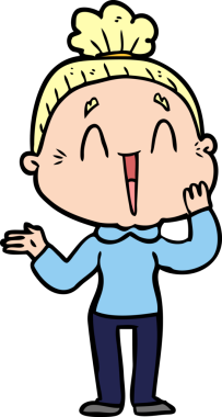 Bir insan tarafından çizilmiş mutlu yaşlı kadın çizgi filmi.