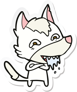 Bir insan tarafından çizilmiş aç kurt çizgi filminin çıkartması.