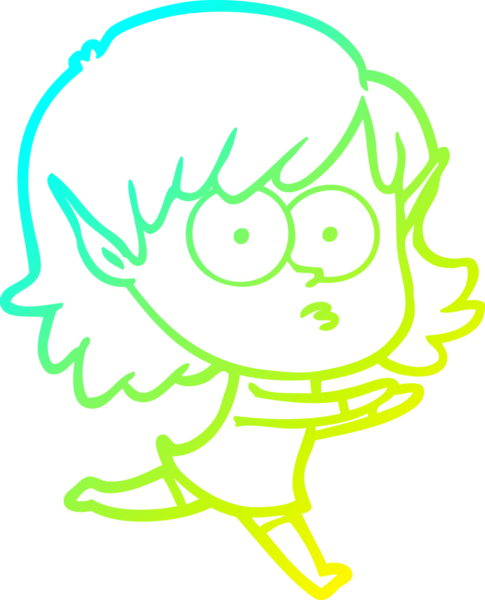 Soğuk gradyan çizgi çizimi bir insan tarafından çizilmiş bir elf kızı